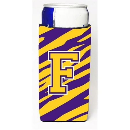 

Carolines Treasures CJ1022-FMUK Tiger Stripe - Purple Gold Monogram Letter F Michelob Ultra s For Slim Cans