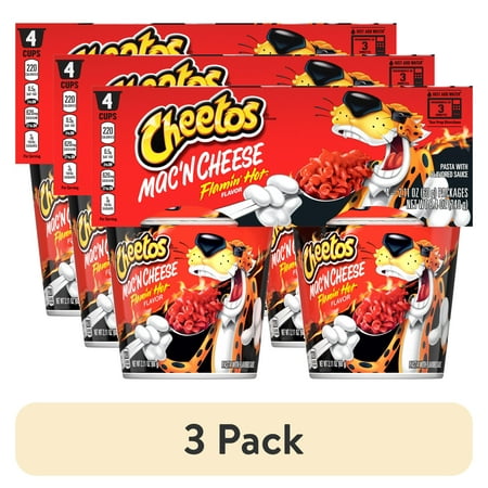(3 pack) Cheetos Mac'N Cheese Pasta with Flavored Sauce Flamin' Hot Flavor 2.11 oz, 4 Count Cups
