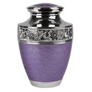 Large Lavender Bloom Cremation Urn for Human Ashes- Lavender Urn - Adult Funeral Urn Handcrafted with Engraved Silver Bands - Brass Urn - Large Urn Deal with Free Bag