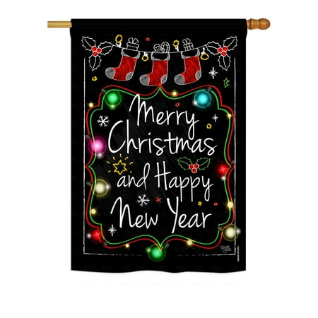 Winter Christmas Decor - Breeze Decor - Chalkboard Merry Christmas Winter - Seasonal Christmas Impressions Decorative Vertical House Flag 28