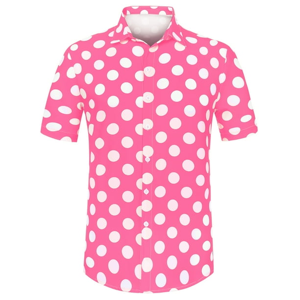 INSPIRE CHIC Camisa de lunares de verano para hombre, camisas hawaianas con patrón de manga corta y botones Rosa M