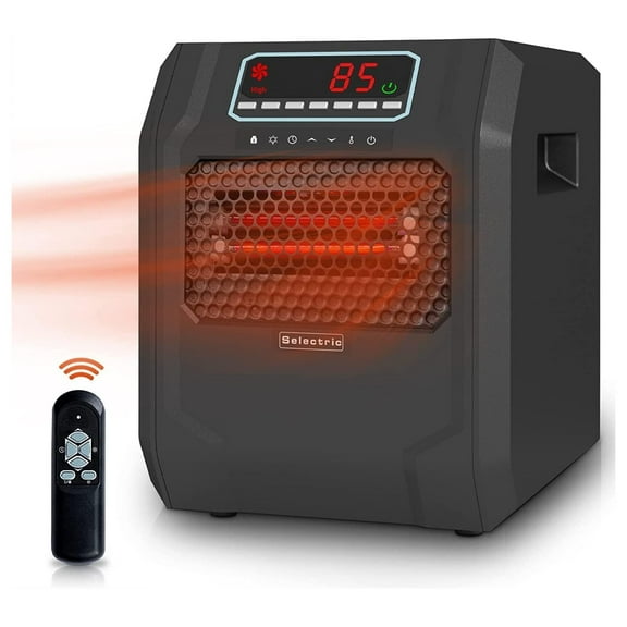 Freestanding Portable Electric Space Heater for Bedroom or Indoor Use with LED Display, Control, and Fan Mode, Black