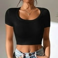 thumbnail image 2 of XuJwPNcy Crop Tops for Women Scoop Neck Tees Solid Color T Shirts Casual Base Layer Workout Shirt Going out Blouses, 2 of 7