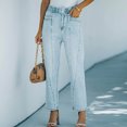 thumbnail image 6 of Women's High Waist Stretch Straight Wide Leg Blue Jeans Distressed Comfort Classic Denim Pants Trousers with Pockets, 6 of 7