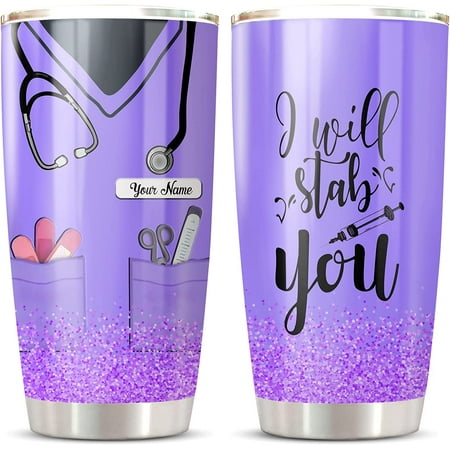 

Athenstics I Will Stab You Nurse Gift - Purple Gliter Uniform Nursing Tumbler Customized Nursing Graduate Gifts Nurse Tumbler Personalized Nurselifern Dishwasher Safe Tumbler
