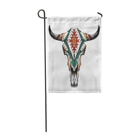 KDAGR Aztec Bull Auroch Skull Horns on Traditional Head Cow Psychedelic Garden Flag Decorative Flag House Banner 28x40 inch
