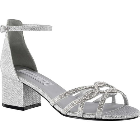 

Women s Touch Ups Zoey Ankle Strap Heeled Sandal Silver Shimmer Synthetic 9 W