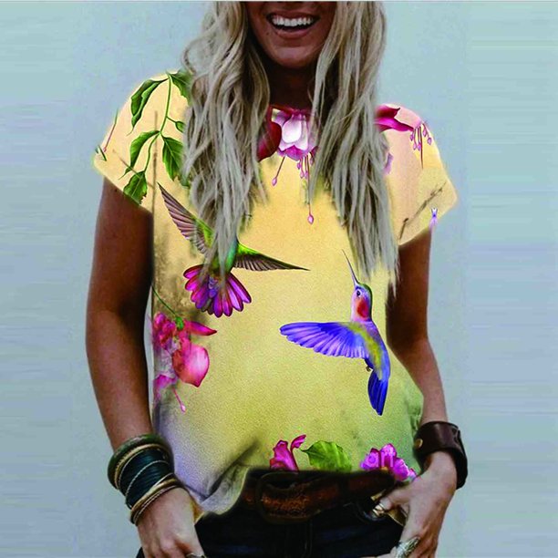 Puntoco Moda Casual Manga Corta Impreso O-Cuello Blusa Camiseta Suelta Señoras tops Puntoco Puntoco-4895