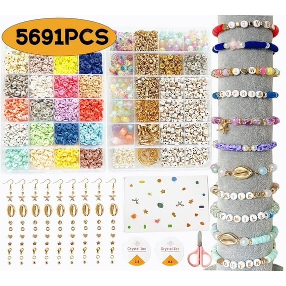 Bracelet Making Kit Clay Beads for Jewelry Making including Letter Beads Bracelet Charms for Adults Crafts for Christmas Birthday Easter Halloween 5691 Pcs