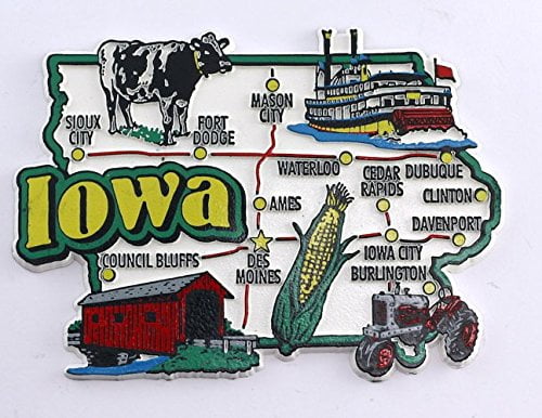 Iowa State Map and Landmarks Collage Fridge Souvenir Collectible Magnet ...