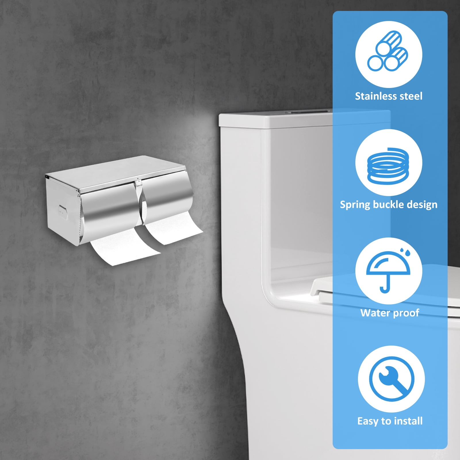 Double Roll Toilet Paper Holder Dispenser Toilet Paper Dispenser Wall Mount, Double (2 Roll) Locking Toilet Paper Holder Compact Two Roll, Side by Side Design Tissue Paper Dispenser