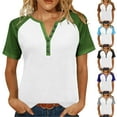 thumbnail image 2 of Fengactive Womens 3/4 Raglan Sleeve Shirts Button V Neck Tops Loose Casual Basic Tshirts Fashion Color Block Summer Tees, 2 of 8