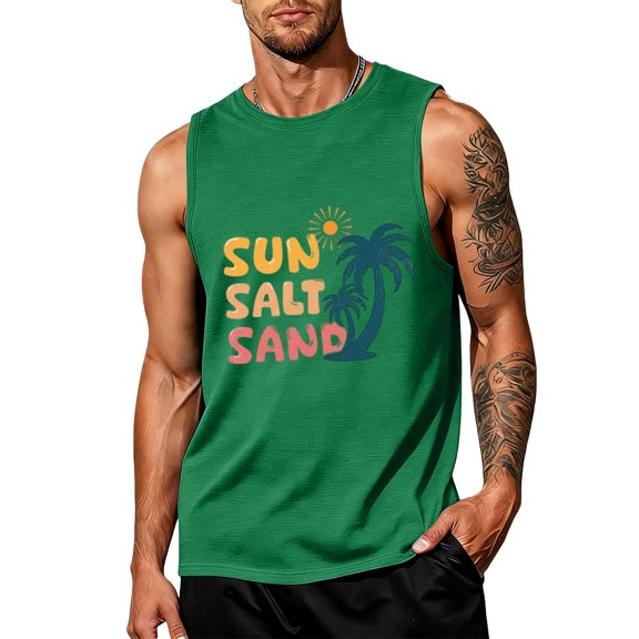 Mens Beach Tank Tops Hawaii Letter Graphic Summer Cut Off Sleeveless Shirts Muscle Workout Tank Top