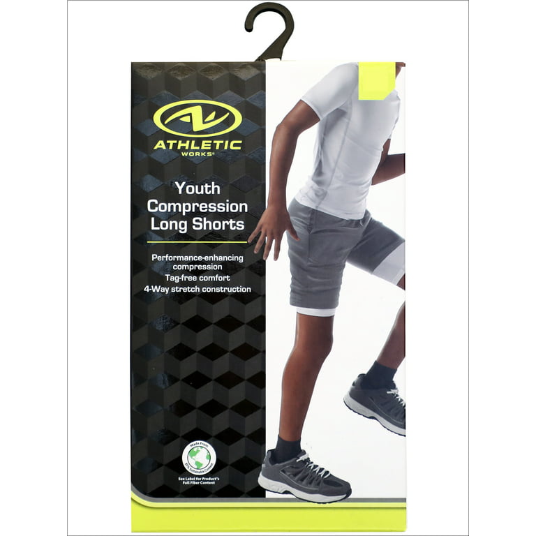 Athletic Works Youth Compression Long Short, Medium, White, Unisex, 1 Pack  