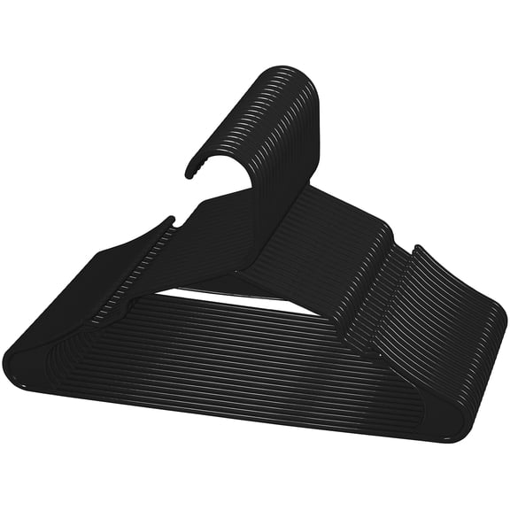 Royale Linens 20 Pack Black Plastic Hangers for Clothes - Heavy Duty Clothes Hanger for Everyday Use - Lightweight & Space Saving Notched Plastic Hangers
