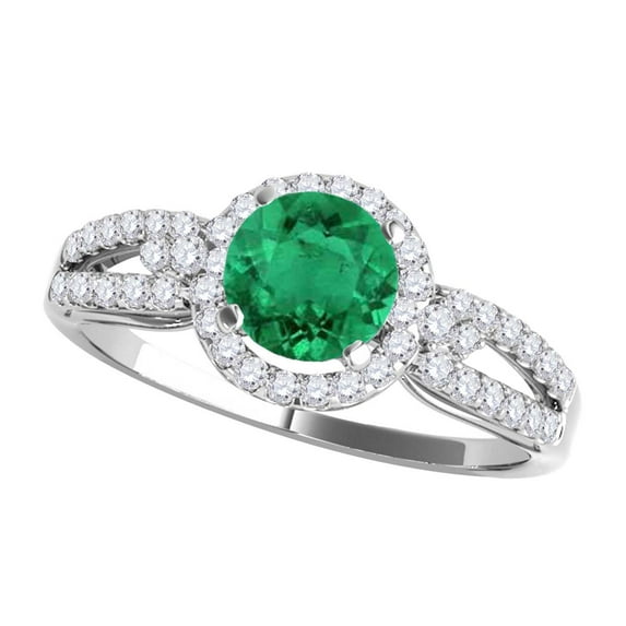 Mauli Jewels Engagement Rings for Women 1.15 Carat Halo Emerald And Diamond Engagement Ring 4 Prong-Setting 14k White Gold