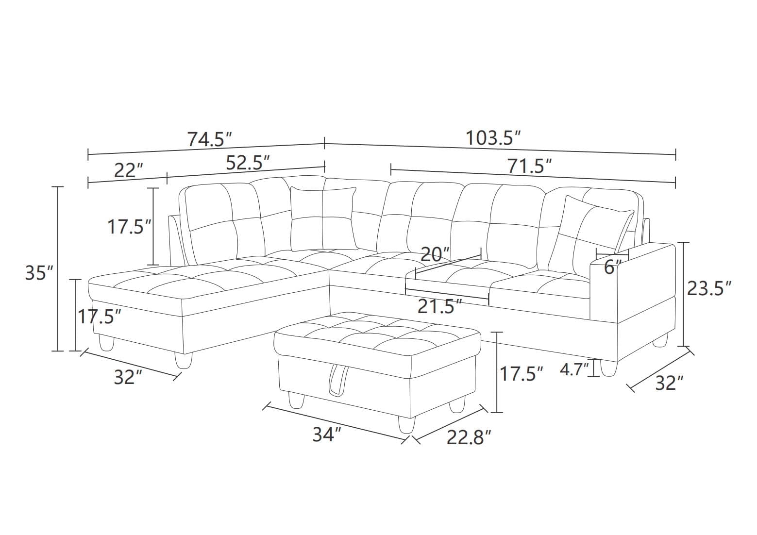 MAYEERTY 103.5 Inch Red Flannel PVC 3-Piece Living Room Sofa Set, Comfortable Combined Fabric Leather Couch Set
