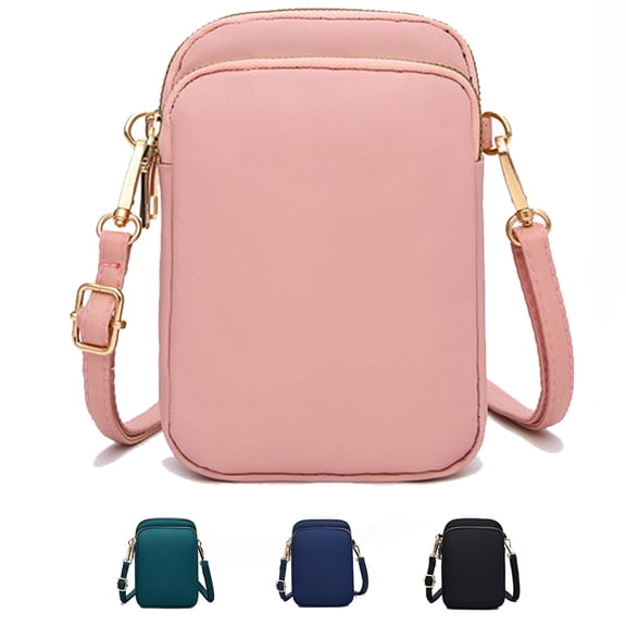 GASTROPOD Cross Body Phone Bag Women, Nylon Ladies Mobile Phone Bags Purse Mini 3 Layers Zipper Shoulder Wallet Bag with Adjustable Strap (Pink)