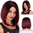thumbnail image 2 of JM Peluca negra Ombre para mujer, corte medio, flequillo, cabello corto y recto JM, 2 of 4
