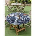 thumbnail image 4 of Outdoor Tablecloth with Umbrella Hole for Patio/Picnic/Party/Camping, Navy Blue Monstera Deliciosa Waterproof Table Cloth Round Cover Washable, Summer Botanical Tropical (Dia 54"), 4 of 9