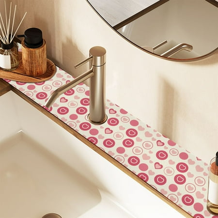 

Faucet Mat for Kitchen Sink 30 Sink Splash Guard Mat Super Absorbent Fast Drying Drain Pad Heart on Circle