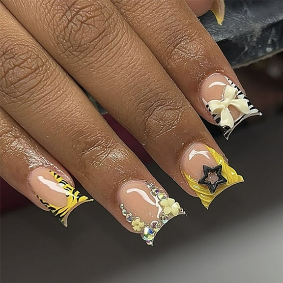 Press on Nails French Tip Square Nails Tips Designs Fake Nails Artificial Acrylic Nails Full Covers Acrylic False Nails