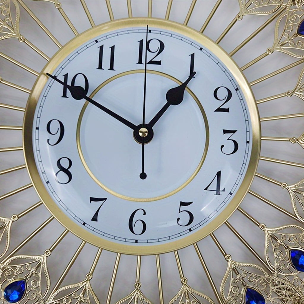 Large Crystal Peacocks Wall Clock Silents None Ticking Battery Operated Modern Decorative for Living Room