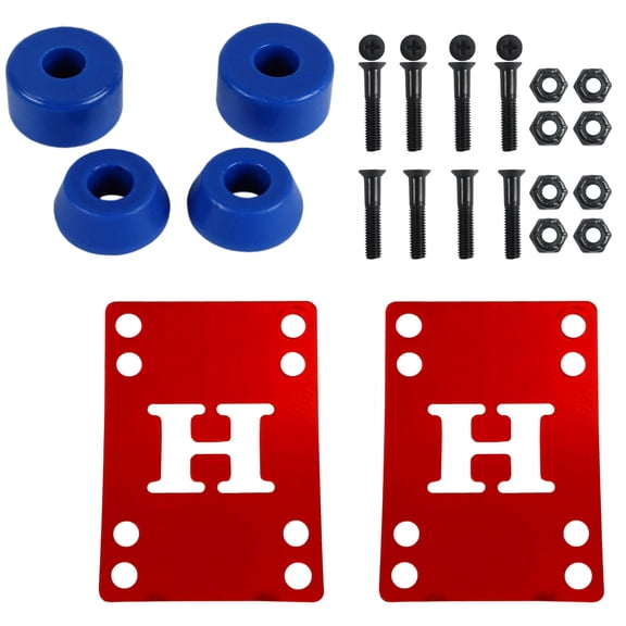 Skateboard Bushings Soft 88 with Red Riser Pads and 1" Phillips Hardware