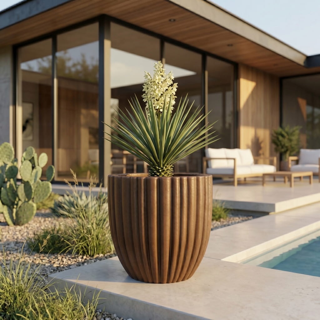 Ecobo 15.7" Tall, Eco-Friendly Round Pot Planter, Cocoa Indoor/Outdoor use, Durable, Versatile & Lightweight, Designed by Brazilian Artisans, Contemporary All-Weather Design – Brown