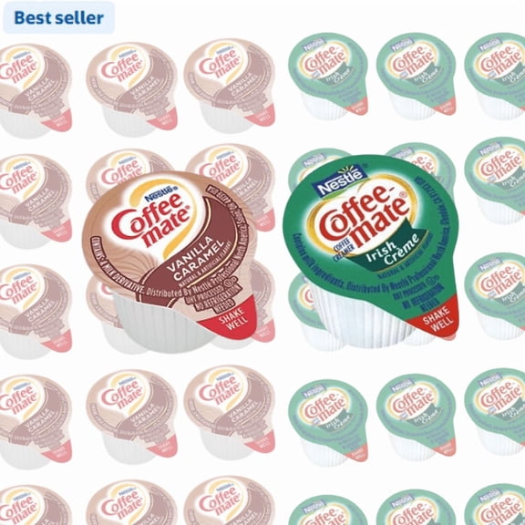 Coffee-mate Liquid Coffee Creamer Variety Pack, Irish Creme and Vanilla Caramel, Single Serve Non-Dairy Coffee Creamer, 0.4 oz, 100 Count