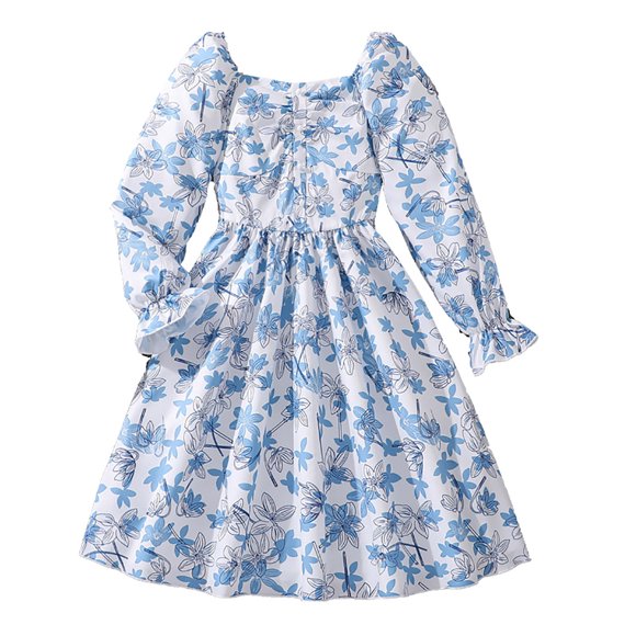 WEAIXIMIUNG Robe 2T avec Chaussures pour Filles Automne Imprimé Feuille Manches Longues Trompette Nœud Robe Vêtements pour Enfants