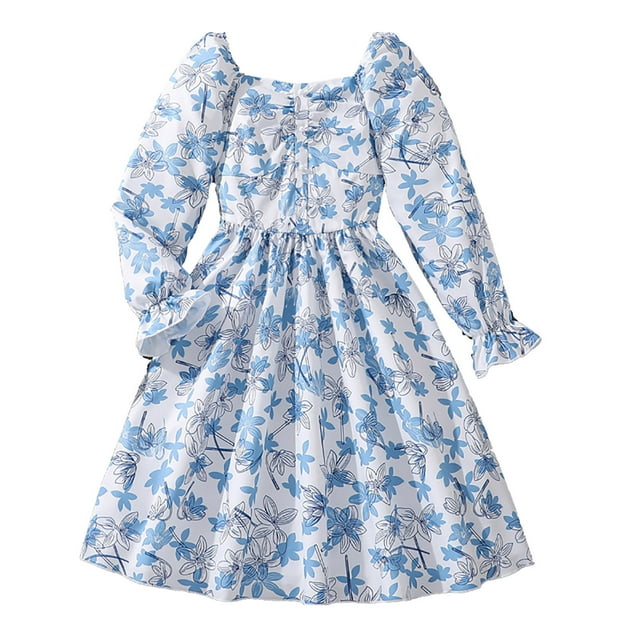 Robes pour Filles Imprimé Feuille d'Automne Manches Longues Trompette Nœud Papillon Robe de Fête pour Enfants Élégante Confortable Mode