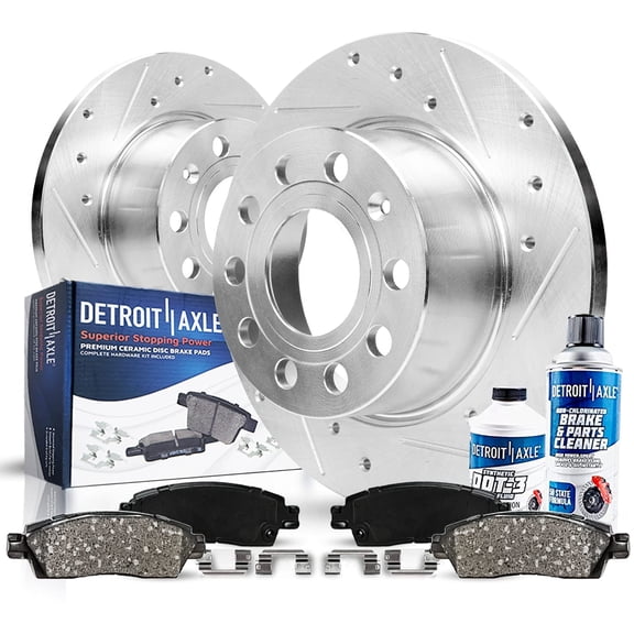 Detroit Axle - Rear Brake Kit for Volkswagen Passat GTI Golf Drilled & Slotted Brake Rotors and Ceramic Brake Pads: 10.70" inch Rotors
