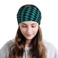 thumbnail image 5 of KLL Black And Teal Checkerboard Pirnt Wicking Running Beanie Head Wrap Cycling Bandana for Men Women, 5 of 8