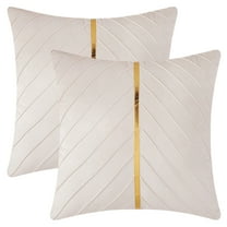 REGALWOVEN Velvet Throw Pillow Cover with Gold Striped Cushion Case Modern Pillowcase for Sofa Couch Bedroom Living Room Home Decor White 18" x 18"