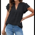 thumbnail image 3 of Blusa de Mujer con Cuello en V y Mangas con Volantes, Blusas Holgadas, Elegantes, Casuales, Lindas, para Verano Negro L, 3 of 9