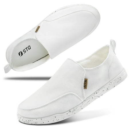 

STQ Womens Slip on Walking Shoes Casual Fashion with Arch Support Low Top Canvas Sneakers White US 7