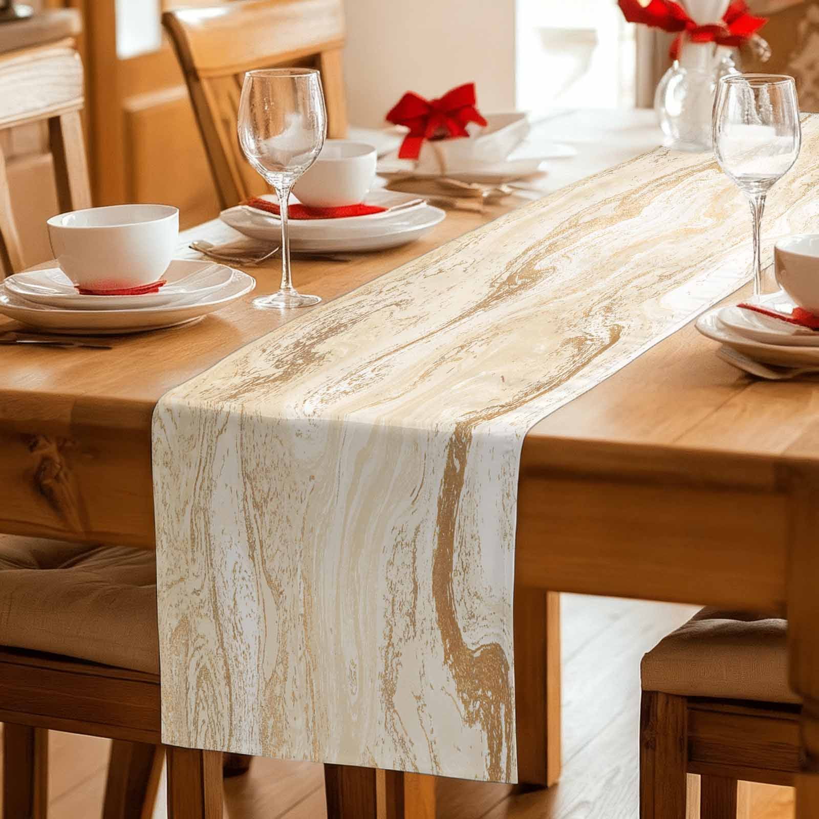 Beige Marble Table Runner, Chic Neutral Minimalist Fluid Aesthetic Washable Cotton Linen Table Runners 72 Inches Long, Dresser Scarf Runner for Dining/Coffee/Kitchen/TV Stands/Cabinets 13''x72''