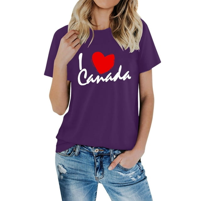 AQUARIVE T-Shirts à Manches Courtes pour Femmes, Impression Tendance, Col Rond, Coton Confortable, Été, Décontracté, Violet m