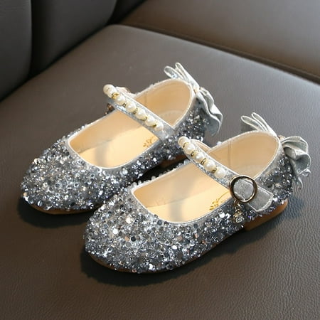 

Floleo Clearance Children Kids Girls Cute Crystal Bowknot Pearl Princess Dance Single Casual Shoe