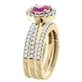 thumbnail image 3 of 14K Yellow Gold Natural Pink Topaz 3-Piece Bridal Ring Set Round 6mm Halo Diamond, size 9.5, 3 of 4