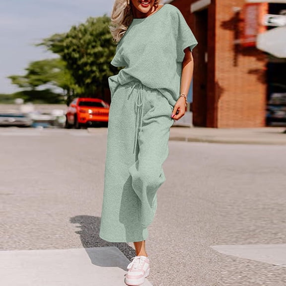 European And Autumn New Loose Solid Color Casual Suit Textured Drawstring Sports Two Piece Suit For Women Ski Pants Bibs Wedding Guest Jumpsuit for Women Wedding Guest Dresses for Women Tuxedo Pant
