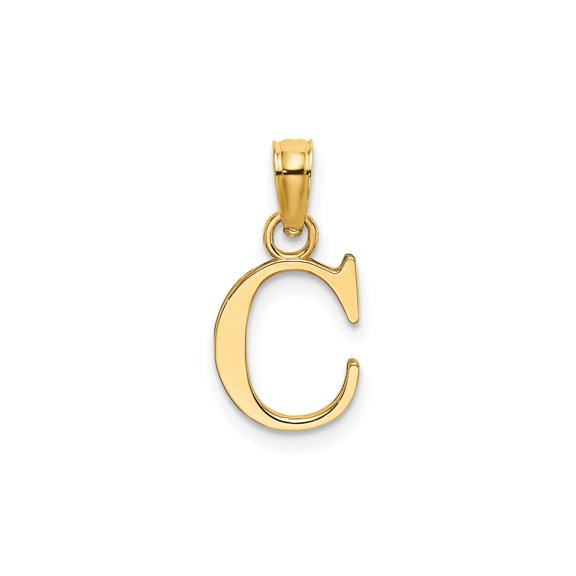 10k Yellow Gold Letter C Initial Pendant Charm, Polished Monogram Jewelry for Women