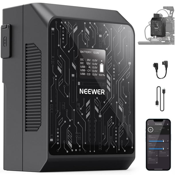 Batería Mini V Mount NEEWER Negra con Control App y Carga Rápida para Cámara y Luz Video
