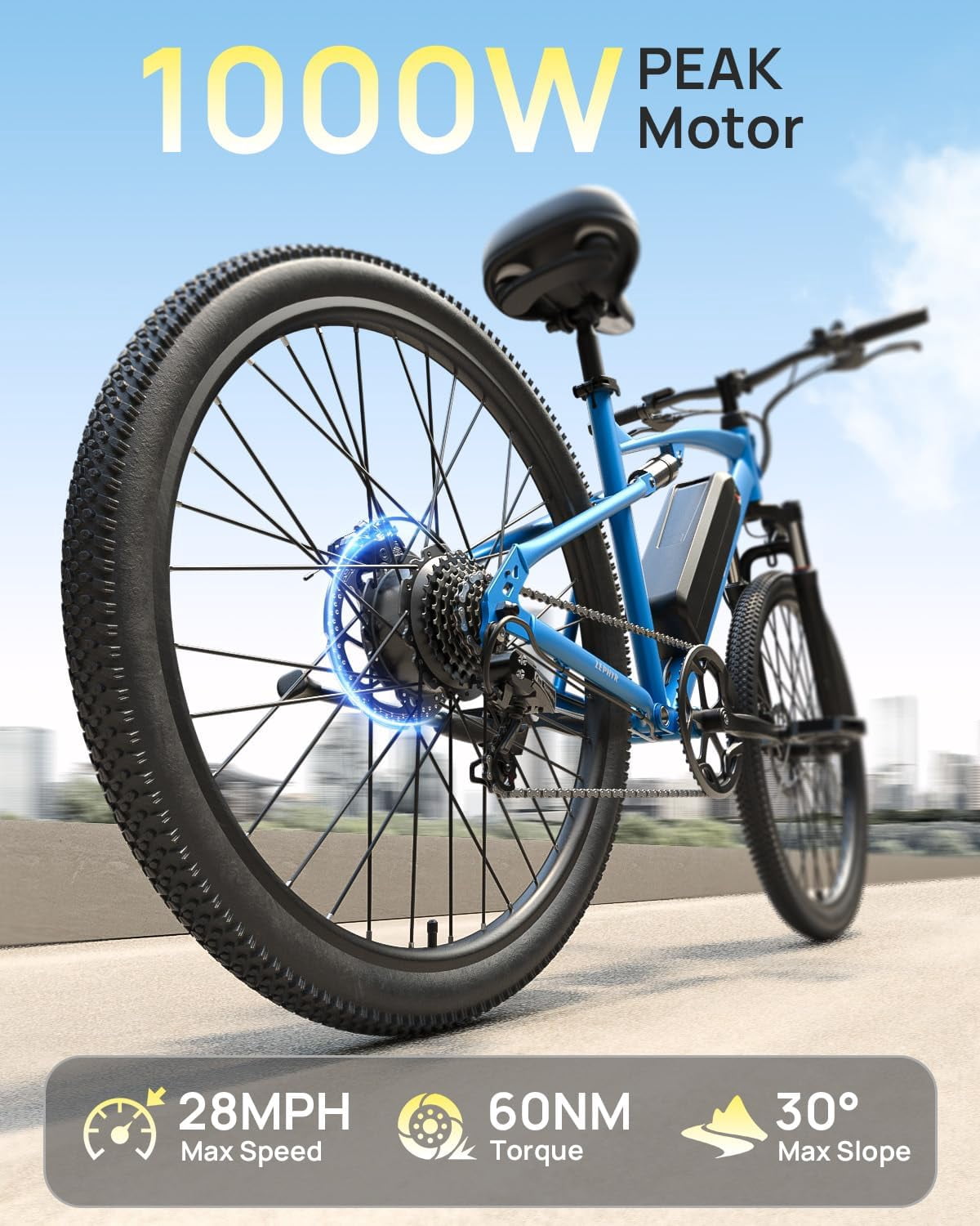 26" Electric Bikes for Adults 1000W Peak Motor up to 70 Miles Range 28 mph Max Speed Full Suspension Ebike 36V 13.5AH Removable Battery E-Mountain Bikes 7 Speed, Adjustable Handlebar, UL2849 by SGS
