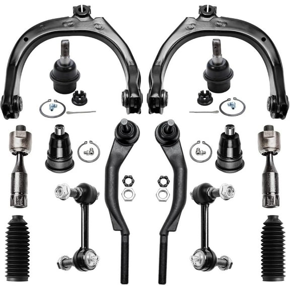 Detroit Axle - Front 14pc Suspension Kit for Chevy Trailblazer EXT SSR GMC Envoy XL XUV Buick Rainier Bravada Ascender, 2 Upper Control Arms 4 Ball Joints 2 Sway Bars 4 Tie Rods 2 Boots