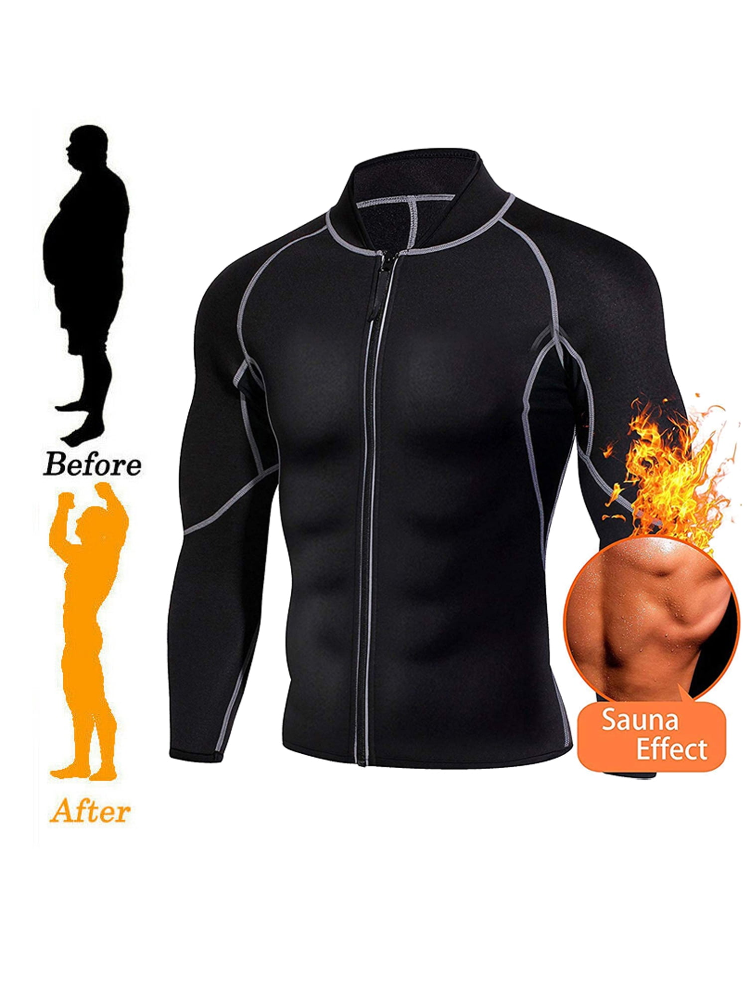 Hot Sauna Workout Shirt Long Zipper Neoprene Sauna Jacket Women Sauna Suit Weight Loss Belly Fat Waist Trainer L&Sports Sauna Sweat Top Shirt Women Long Sleeve 
