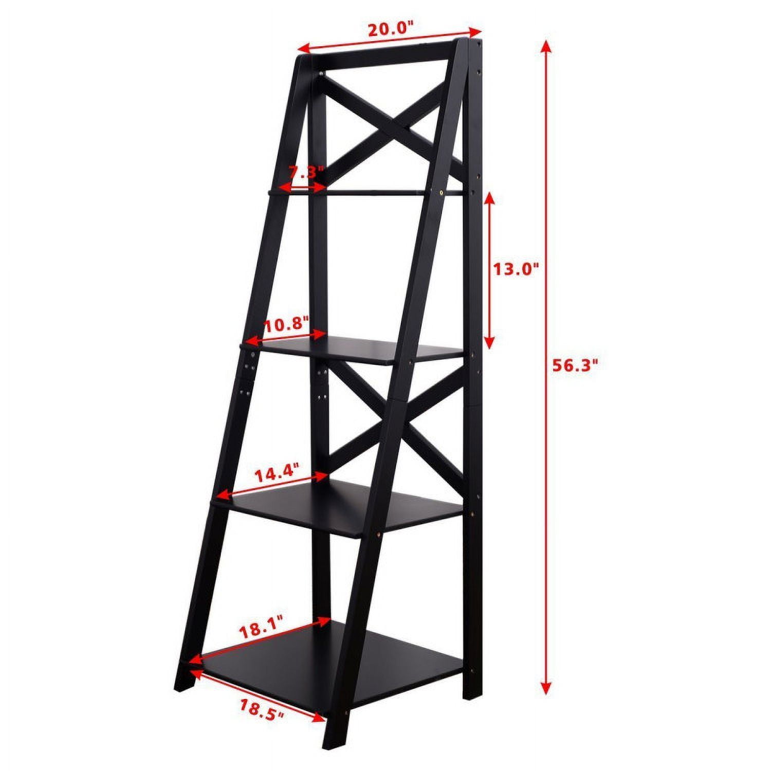 Demi Bonn 4-Tier Leaning Bookshelf, Free Standing Ladder Shelf Bookcase, Black