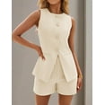 thumbnail image 3 of ZOELNIC Women's Summer 2 Piece Outfits High Waisted Short Sets Crewneck Button Down Vest Business Work Blazer Suit, M, 3 of 7