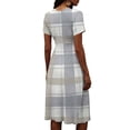 thumbnail image 6 of Minjewel Women's Plaid V-Neck Short Sleeve Gingham Shift Mini Dress - Summer Preppy Vacation Outfit, Loose Flowy Beach Party Dress, Comfy Casual Top,Light Gray,L, 6 of 6